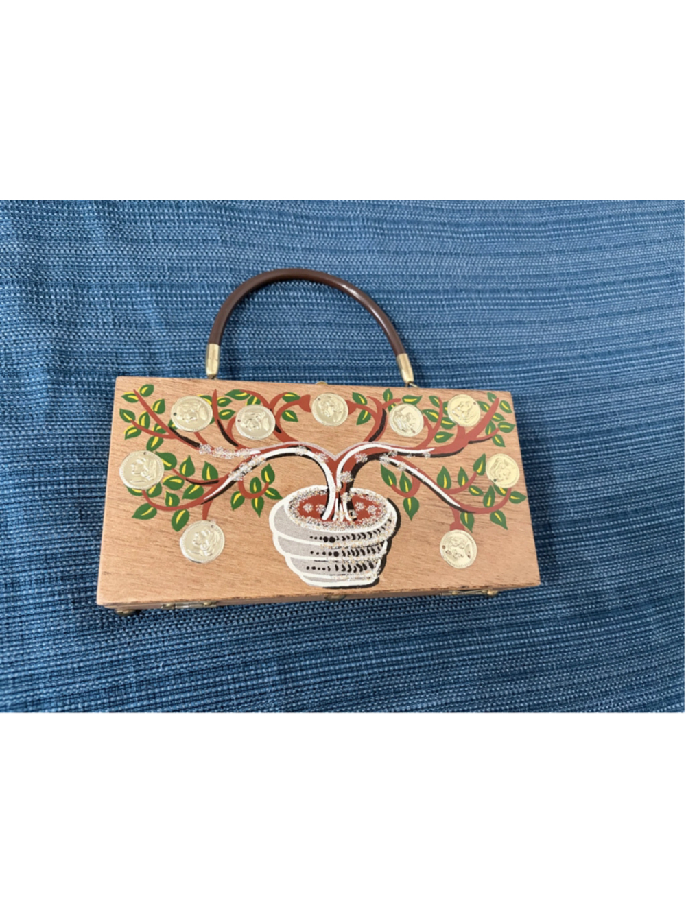 VTG 1960’s Gary Gails Wooden Box Purse “Money Tree”